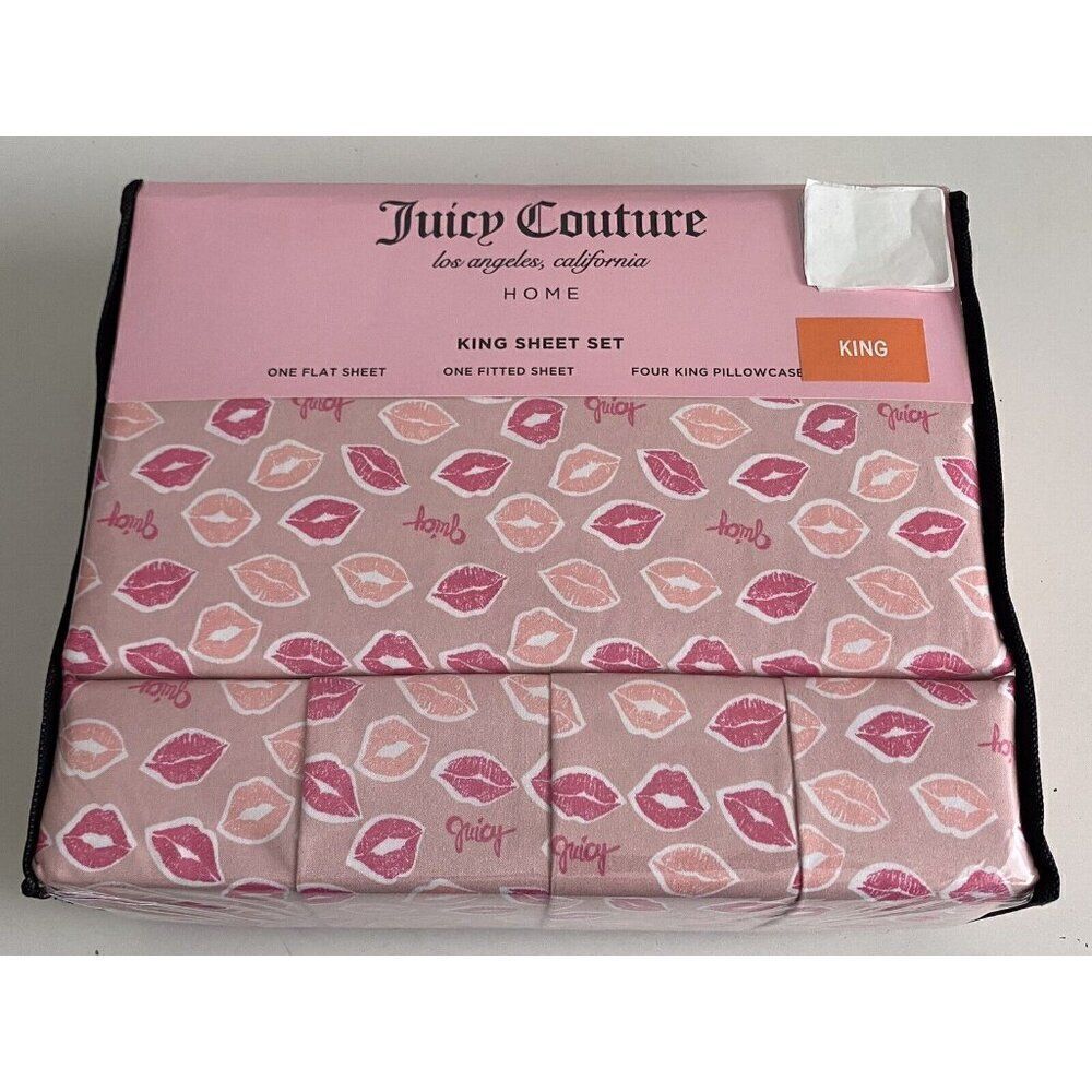 6 Pieces Juicy Couture Pink Lipstick Kisses KING Size‎ Sheet Set Soft NEW